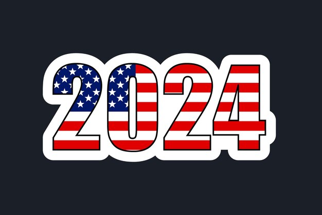 Vector word 2024 american flag colors election vote emblem badge sticker