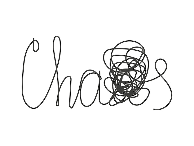 The word chaos is handwritten simple graphic lettering