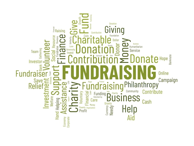 Word cloud achtergrond concept voor Fondsenwerving Liefdadigheid financiering filantropie donatie ondersteuning van liefdadigheidsbijdrage vectorillustratie