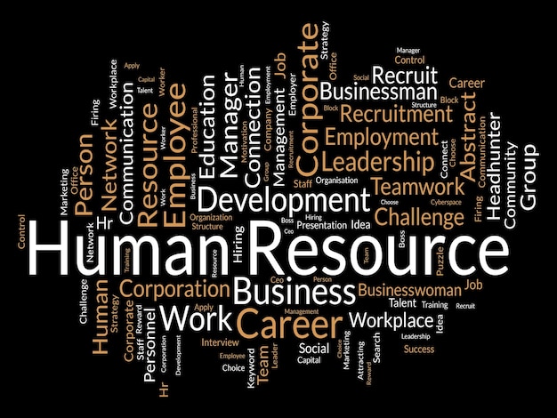 Word cloud achtergrond concept voor Human Resource Business management corporate werknemer ontwikkeling van teamwerk presentatie vectorillustratie
