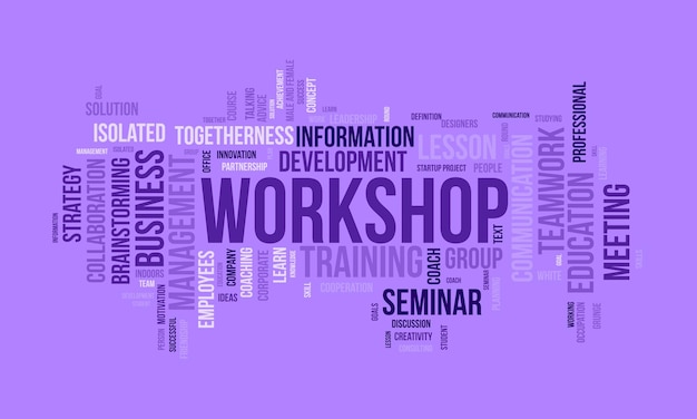 Word cloud achtergrond concept voor Workshop Business opleidingsseminarie voor werknemer brainstormen informatie concept vectorillustratie