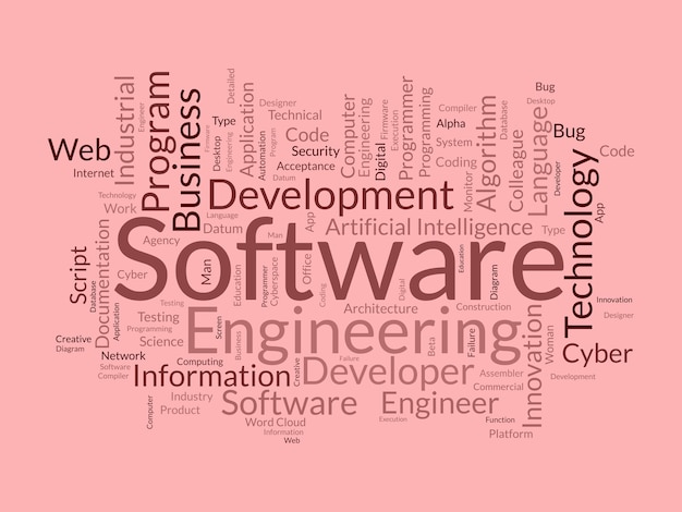 Word cloud achtergrondconcept voor software engineering computer programmering systeem cloud technologie ontwikkeling van applicatie management vector illustratie