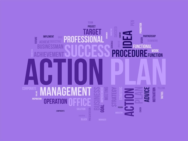 Word cloud background concept for Action Plan Business idea solution strategy implement concept vector illustration