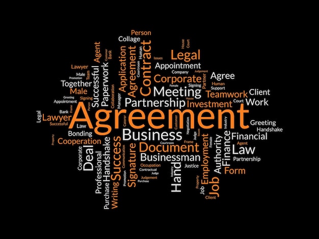 Word cloud background concept for Agreement Corporate contract document legal business collaboration of financial right vector illustration