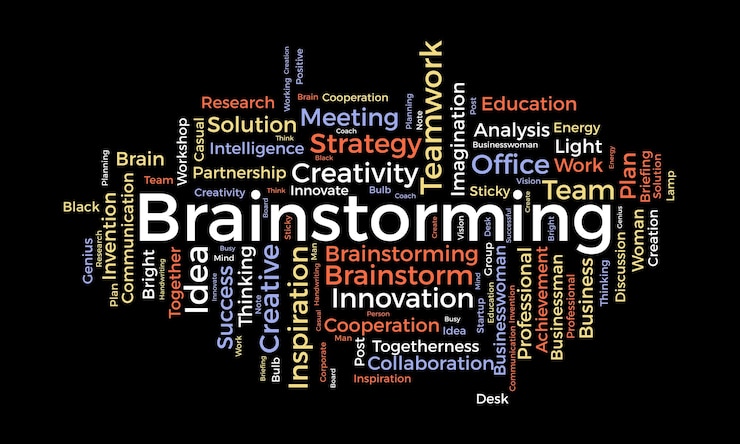 Vector word cloud background concept for brainstorming creative innovation brainstorm idea strategy of business success vector illustration