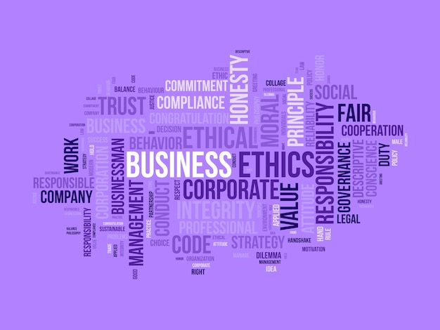 Vector word cloud background concept for business ethics corporate integrity company principle moral trust of responsibility value vector illustration