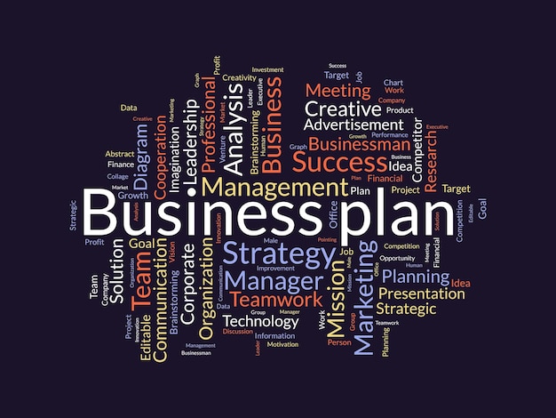 Word cloud background concept for Business plan Marketing strategy brainstorming idea management of project success goal vector illustration