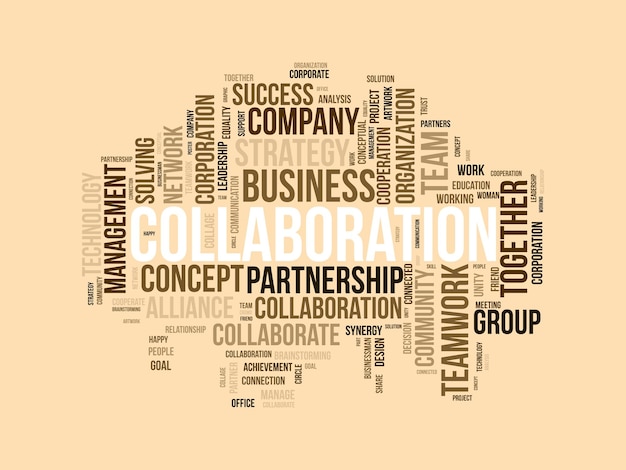 Vector word cloud background concept for collaboration company teamwork collaboration for success strategy vector illustration