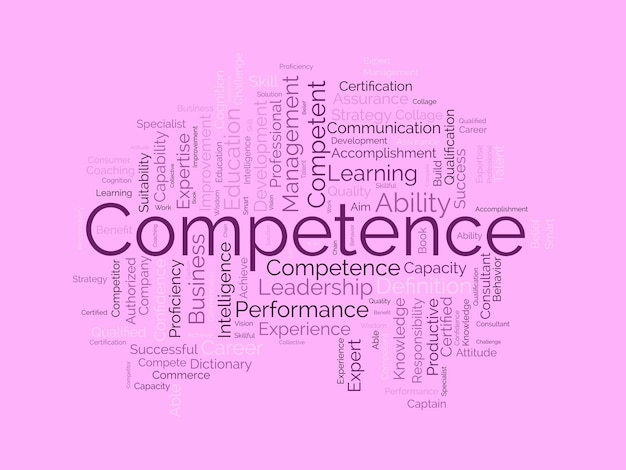 Vector word cloud background concept for competence leadership performance ability accomplishment attitude for knowledge expertise vector illustration