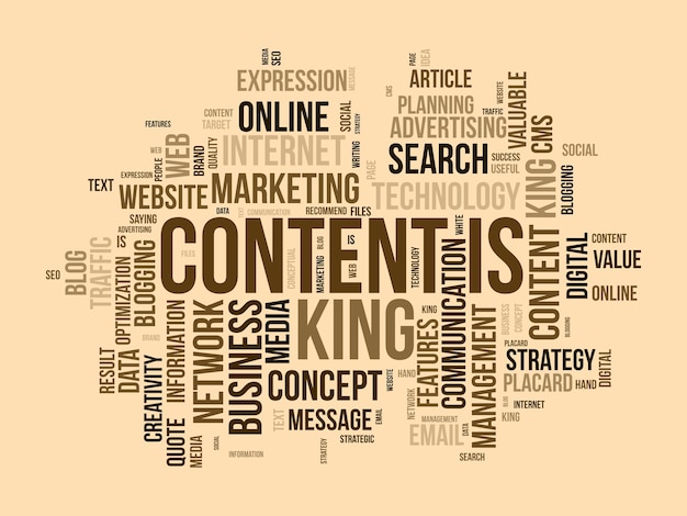 Vector word cloud background concept for content is king idea optimization strategic success planning concept vector illustration