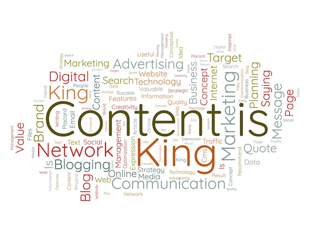 Word cloud background concept for Content is king Idea optimization strategic success planning concept vector illustration