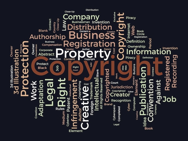 Word cloud background concept for Copyright Intellectual property legal trademark owner of business right vector illustration