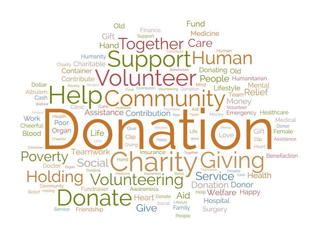 Word cloud background concept for DONATION charity support finance contribution help of community fundraising vector illustration