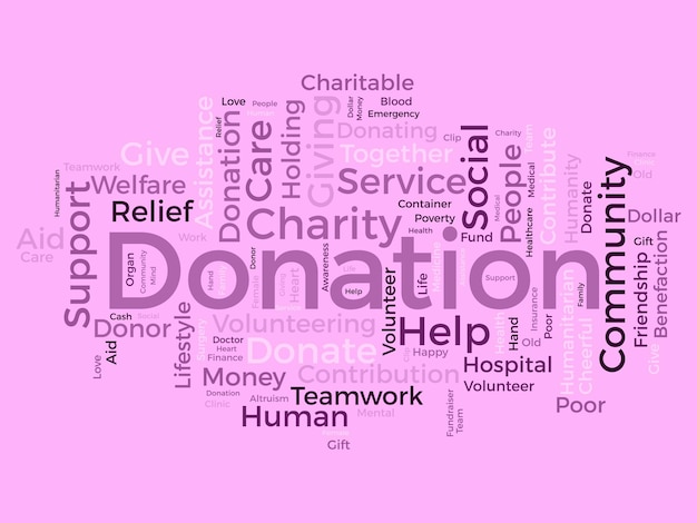 Word cloud background concept for DONATION charity support finance contribution help of community fundraising vector illustration