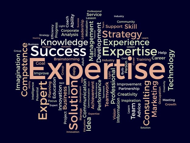 Word cloud background concept for Expertise Business success performance expensive skill competence of career achievement vector illustration