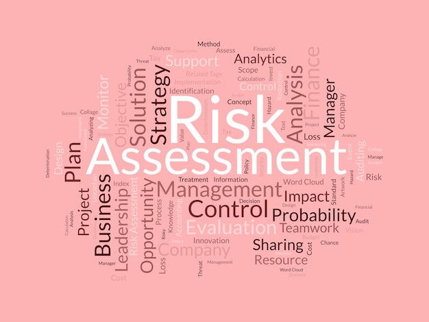 Вектор Концепция фонового облака слов для оценки рисков стратегический план финансирования облака для управления бизнесом для получения убытков или прибыли иллюстрация вектора