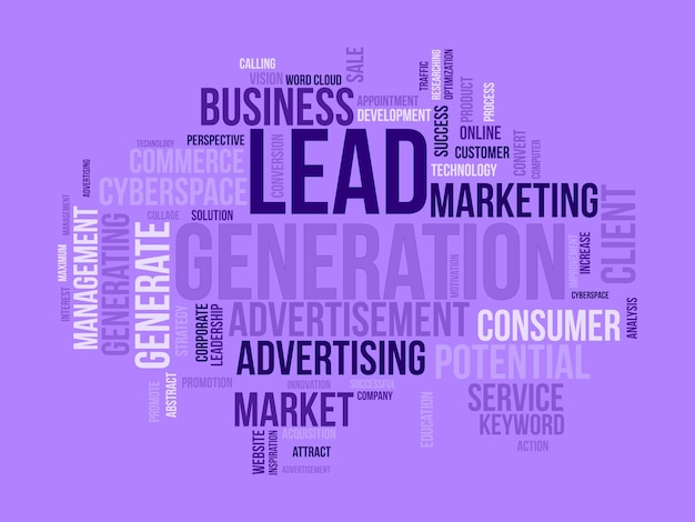 Vector word cloud background concept for lead generation financial marketing strategy control for generating customer potential vector illustration