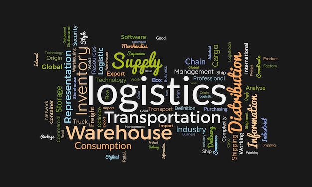 Word cloud background concept for logistics Transportation business shipping distribution chain of export cargo industry vector illustration