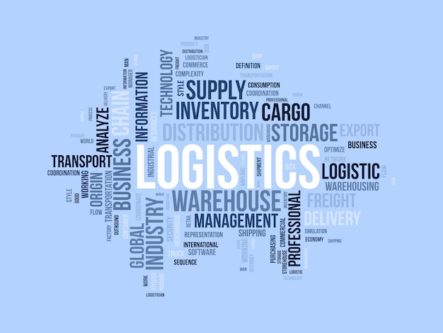 物流輸送ビジネス出荷物流チェーンの輸出貨物業界のベクトル図の単語雲背景概念