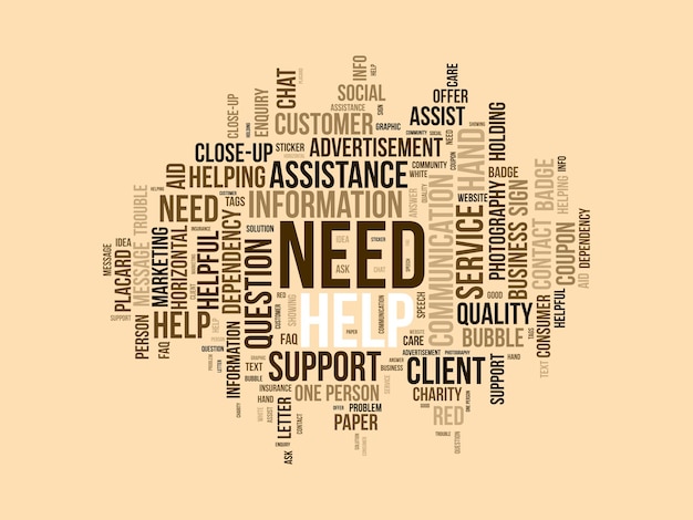 Word cloud background concept for need help service support assistant for customer communication quality sign vector illustration