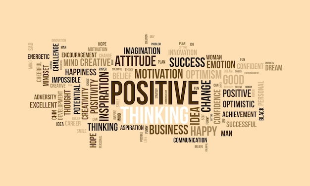 Vector word cloud background concept for positive thinking success attitude creative mindset of innovation optimism vector illustration