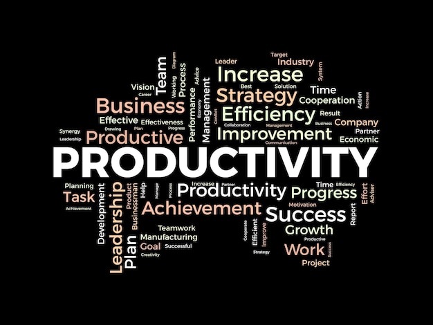 Word cloud background concept for productivity business achievement productive progress performance of economic growth vector illustration