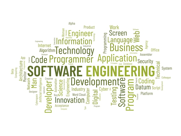 Word cloud background concept for Software engineering computer programming system cloud technology development of application management vector illustration