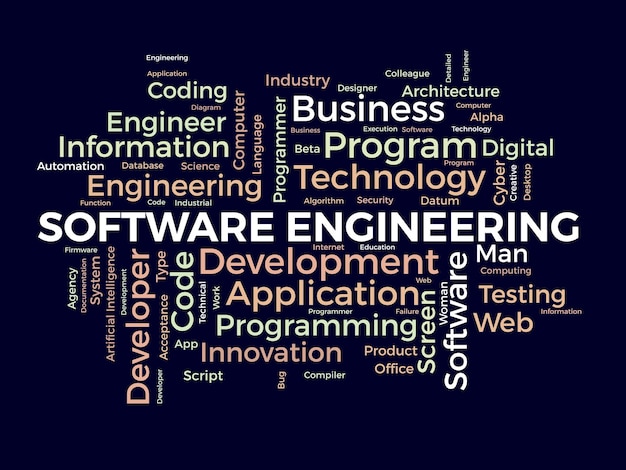 Word cloud background concept for Software engineering computer programming system cloud technology development of application management vector illustration
