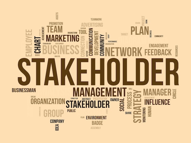 Word cloud background concept for stakeholder employee diagram business management strategy of company connection vector illustration