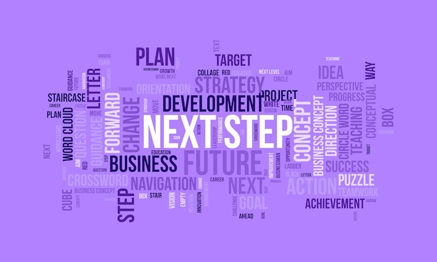 Vector word cloud background concept for next step future vision strategy for change progress vector illustration