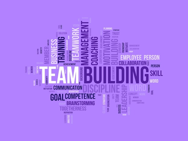 Vector word cloud background concept for team building motivation coaching management with business assessment vector illustration