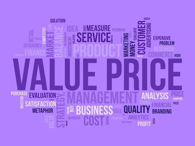 Word cloud background concept for Value price Financial analysis metaphor with balance measure vector illustration