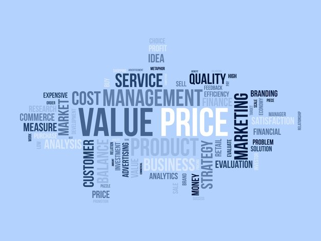 Word cloud background concept for Value price Financial analysis metaphor with balance measure vector illustration