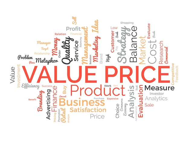 Word cloud background concept for Value price Financial analysis metaphor with balance measure vector illustration