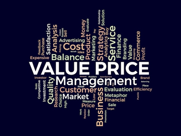 Word cloud background concept for Value price Financial analysis metaphor with balance measure vector illustration