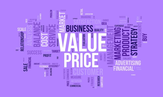 Word cloud background concept for Value price Financial analysis metaphor with balance measure vector illustration