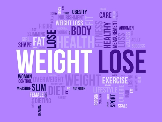 Word cloud background concept for weight lose diet with healthy food for losing overweight or living healthy life vector illustration