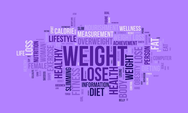 Vector word cloud background concept for weight lose diet with healthy food for losing overweight or living healthy life vector illustration