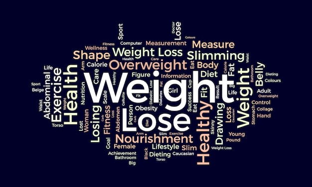 Word cloud background concept for weight Lose Diet with healthy food for losing overweight or living healthy life vector illustration