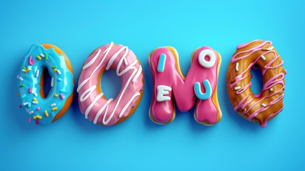 Vector the word donuts are on a blue background