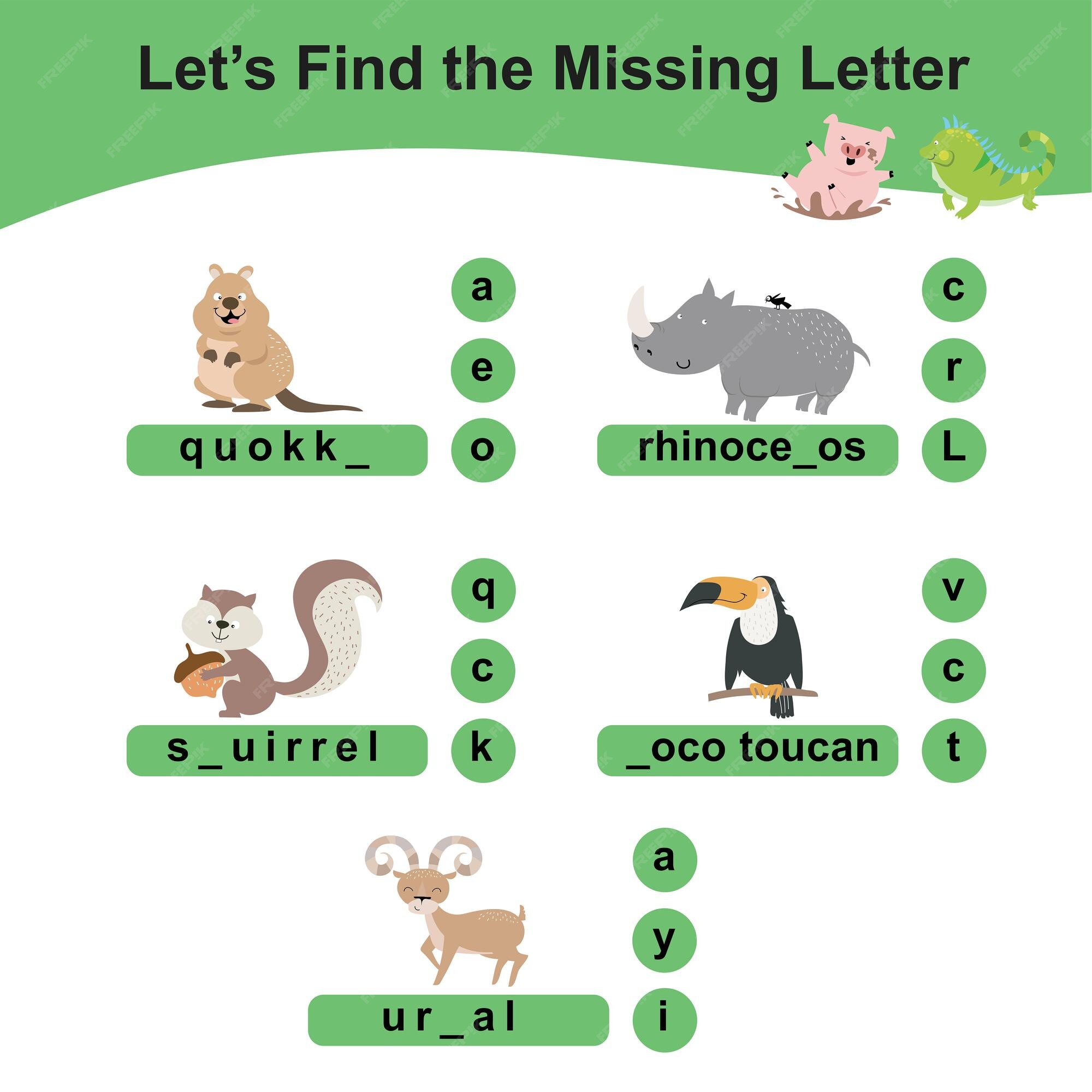 Premium Vector | Word game sheet. complete the words. animals theme names worksheet. educational activity. Premium Vector | Word game sheet. complete the words. animals theme names worksheet. educational activity.