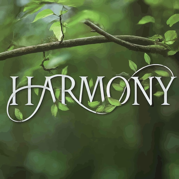 Vettore la parola armonia è fatta di foglie e erba