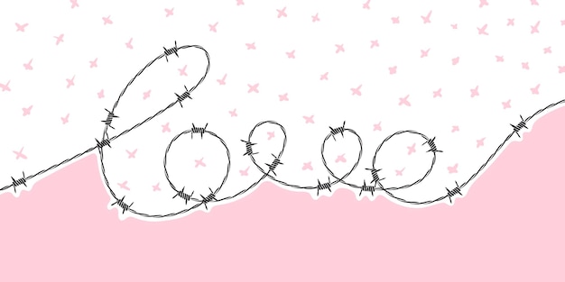 Word love from barbed wire razor wire concept background vector scalable graphics