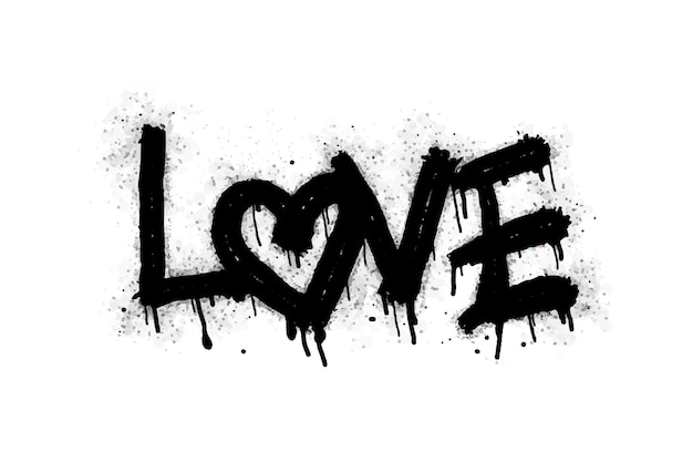 The word love graffiti is sprayed in black on white