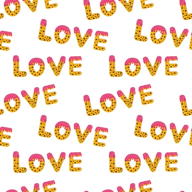 Vector the word love is lined with letters in the form of cookies