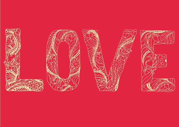 The word love on a red background