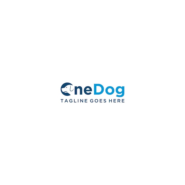 Word mark logo formed dog head in letter O with blue color