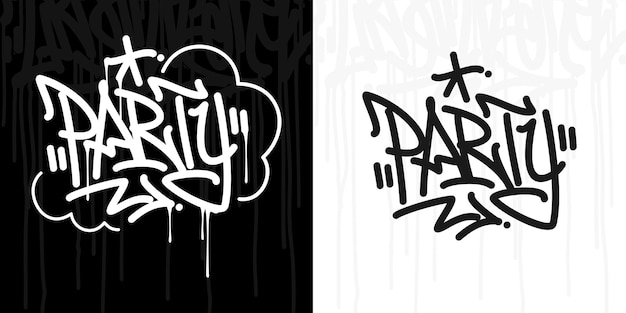 Word Party Abstract Hip Hop Hand Written Graffiti Style Vector Illustration Art