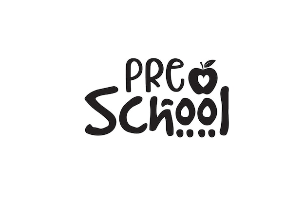 The word pre school is written in black ink on a white background.