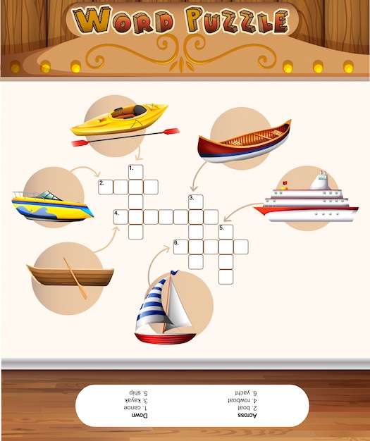 Word puzzle template with water transportations